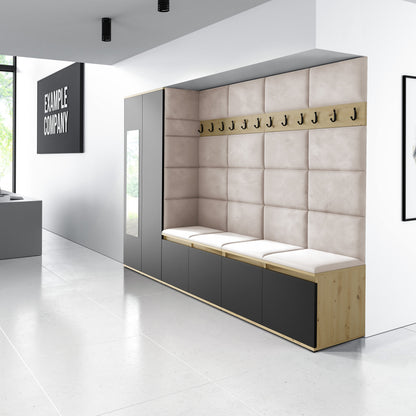 PK Emi 9 Hallway Wardrobe Artisan Oak / Black - Upholstered Panels in Various Colours