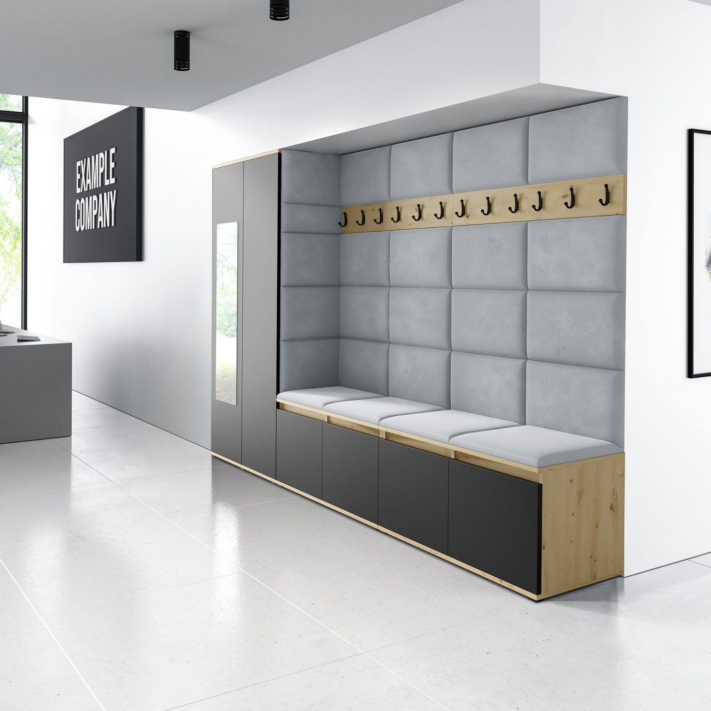 PK Emi 9 Hallway Wardrobe Artisan Oak / Black - Upholstered Panels in Various Colours