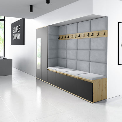 PK Emi 9 Hallway Wardrobe Artisan Oak / Black - Upholstered Panels in Various Colours