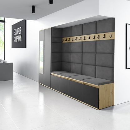 PK Emi 9 Hallway Wardrobe Artisan Oak / Black - Upholstered Panels in Various Colours