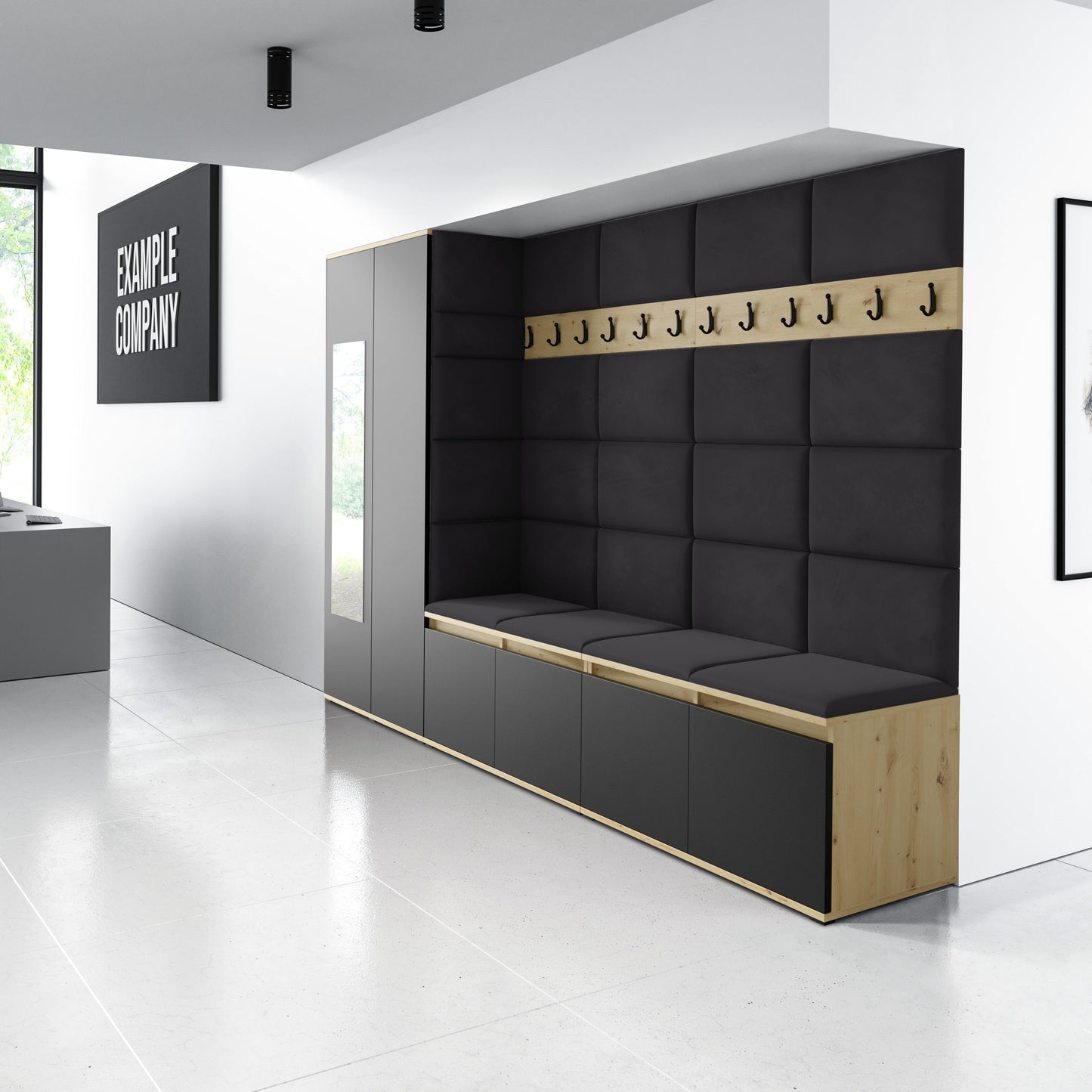 PK Emi 9 Hallway Wardrobe Artisan Oak / Black - Upholstered Panels in Various Colours
