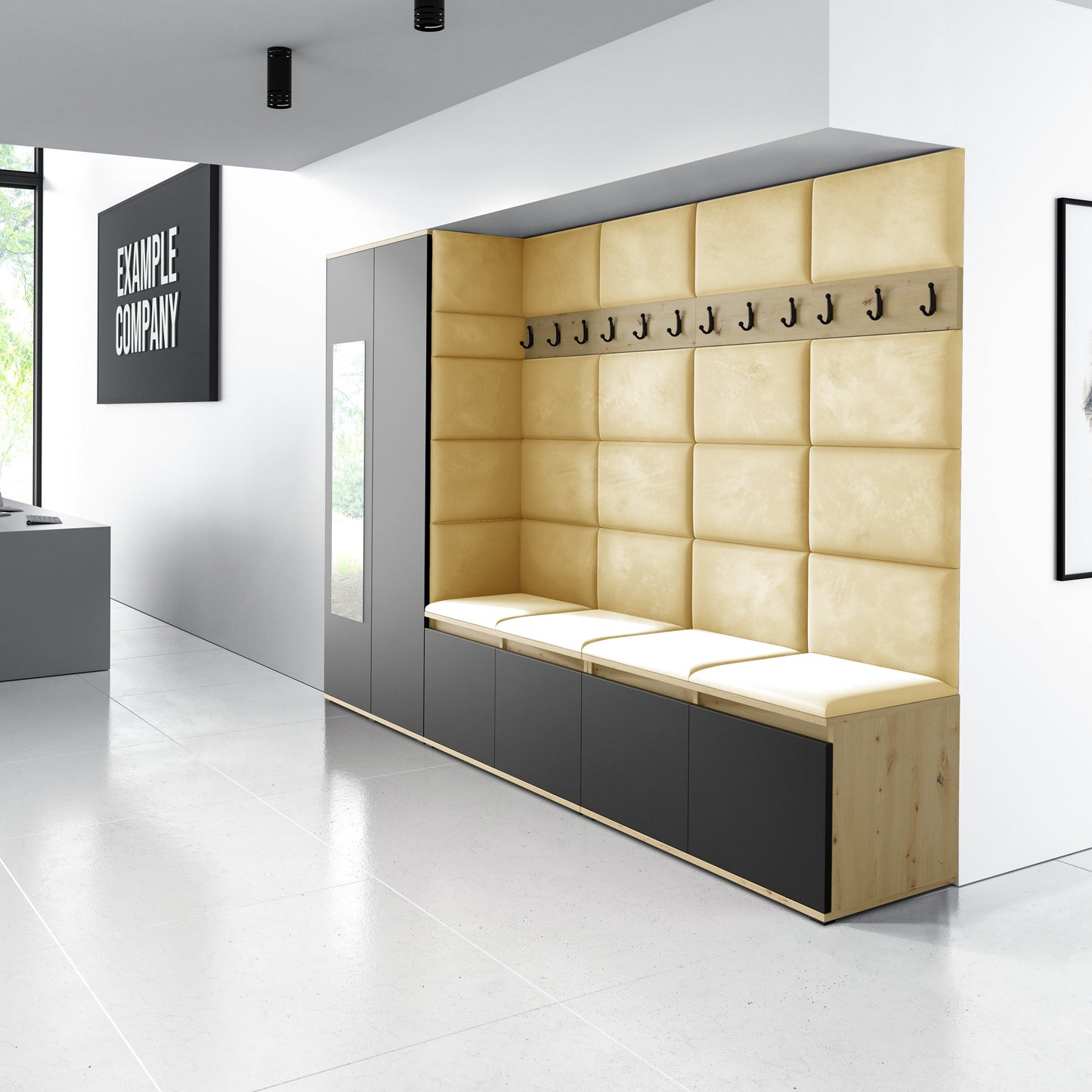 PK Emi 9 Hallway Wardrobe Artisan Oak / Black - Upholstered Panels in Various Colours