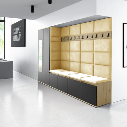 PK Emi 9 Hallway Wardrobe Artisan Oak / Black - Upholstered Panels in Various Colours