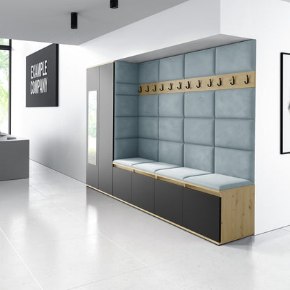 PK Emi 9 Hallway Wardrobe Artisan Oak / Black - Upholstered Panels in Various Colours