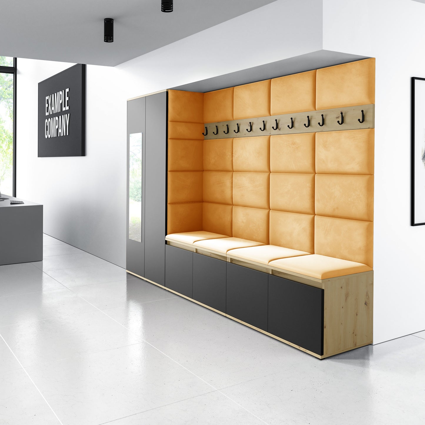 PK Emi 9 Hallway Wardrobe Artisan Oak / Black - Upholstered Panels in Various Colours