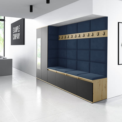 PK Emi 9 Hallway Wardrobe Artisan Oak / Black - Upholstered Panels in Various Colours