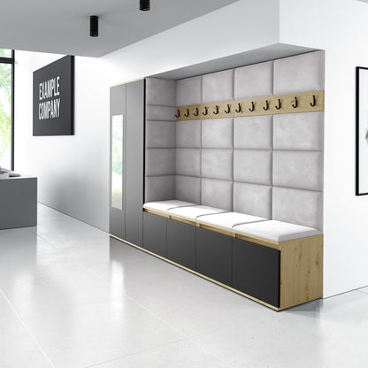 PK Emi 9 Hallway Wardrobe Artisan Oak / Black - Upholstered Panels in Various Colours
