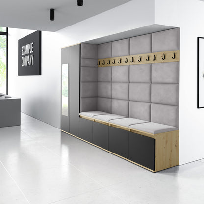 PK Emi 9 Hallway Wardrobe Artisan Oak / Black - Upholstered Panels in Various Colours