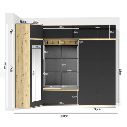 PK Emi 39 Hallway Wardrobe Sonoma Oak - Upholstered Panels in Various Colours