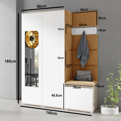 PK Emi 11 Hallway Wardrobe Sonoma - Upholstered Panels in Various Colours