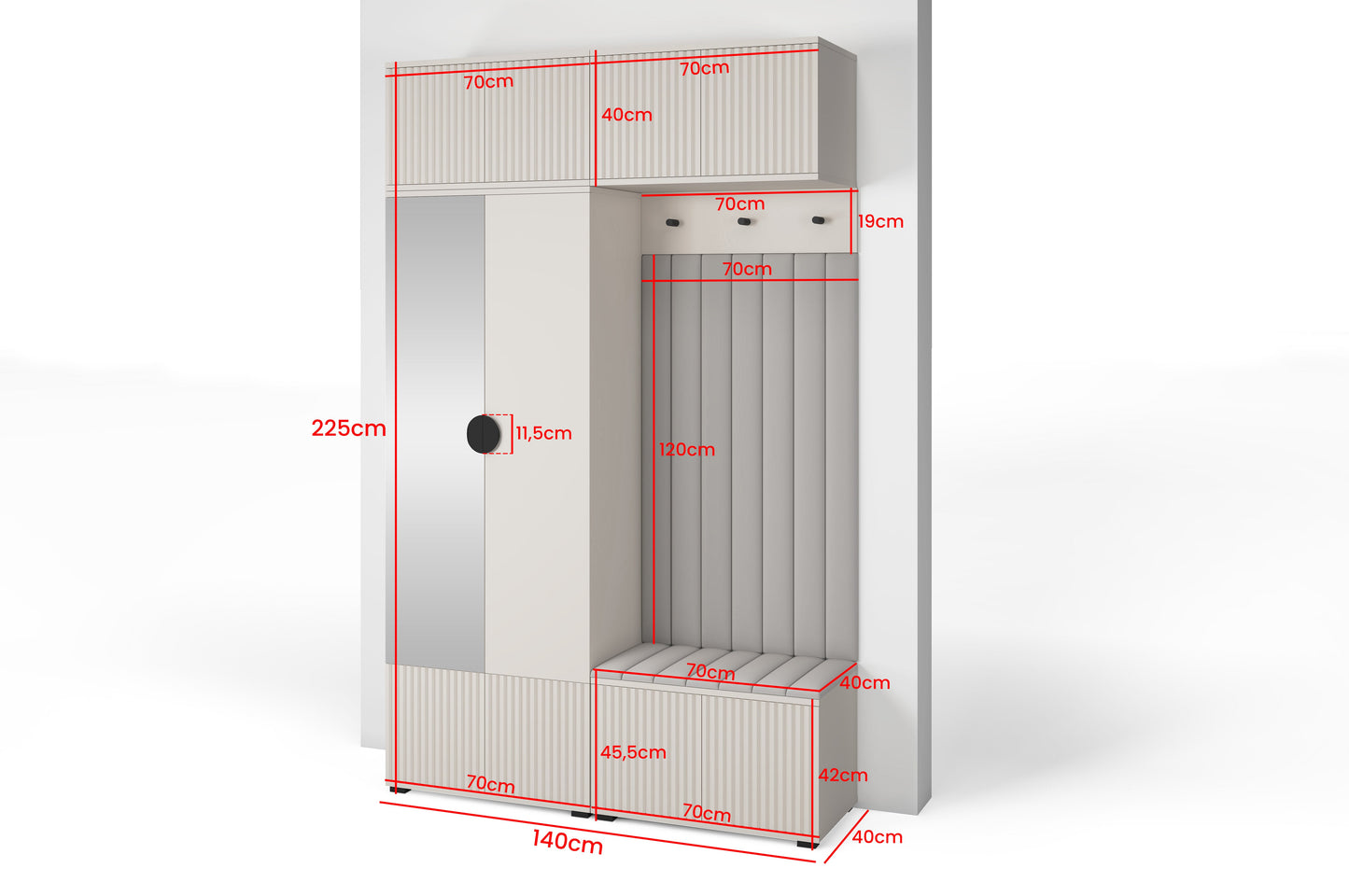 PK Rayo 2 Hallway Wardrobe - Upholstered Panels in Various Colours