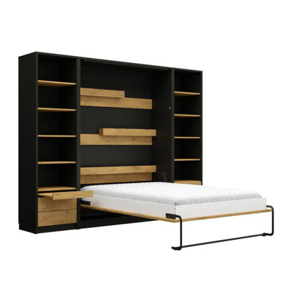 Customizable Murphy Bed Basic Vertical Furniture Set Black and Lancelot Oak 90, 120, 140 x 200 cm
