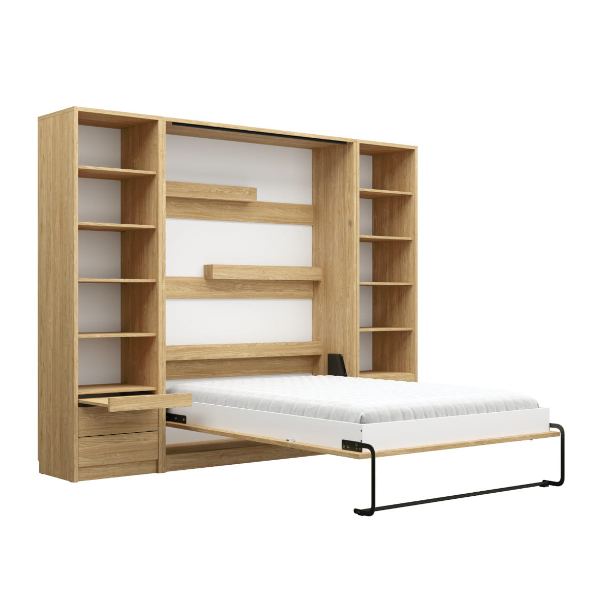 Genius Vertical Murphy Bed with Desk & Wardrobes – with 120x200 cm Mattress, LED Lighting