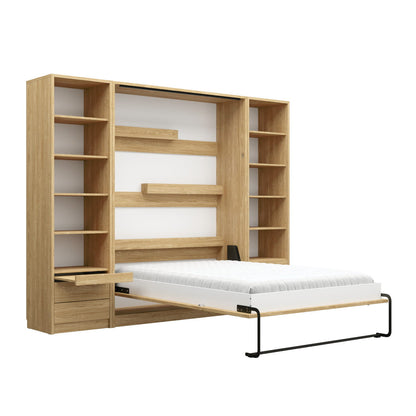 Genius Vertical Murphy Bed with Desk & Wardrobes – with 120x200 cm Mattress, LED Lighting