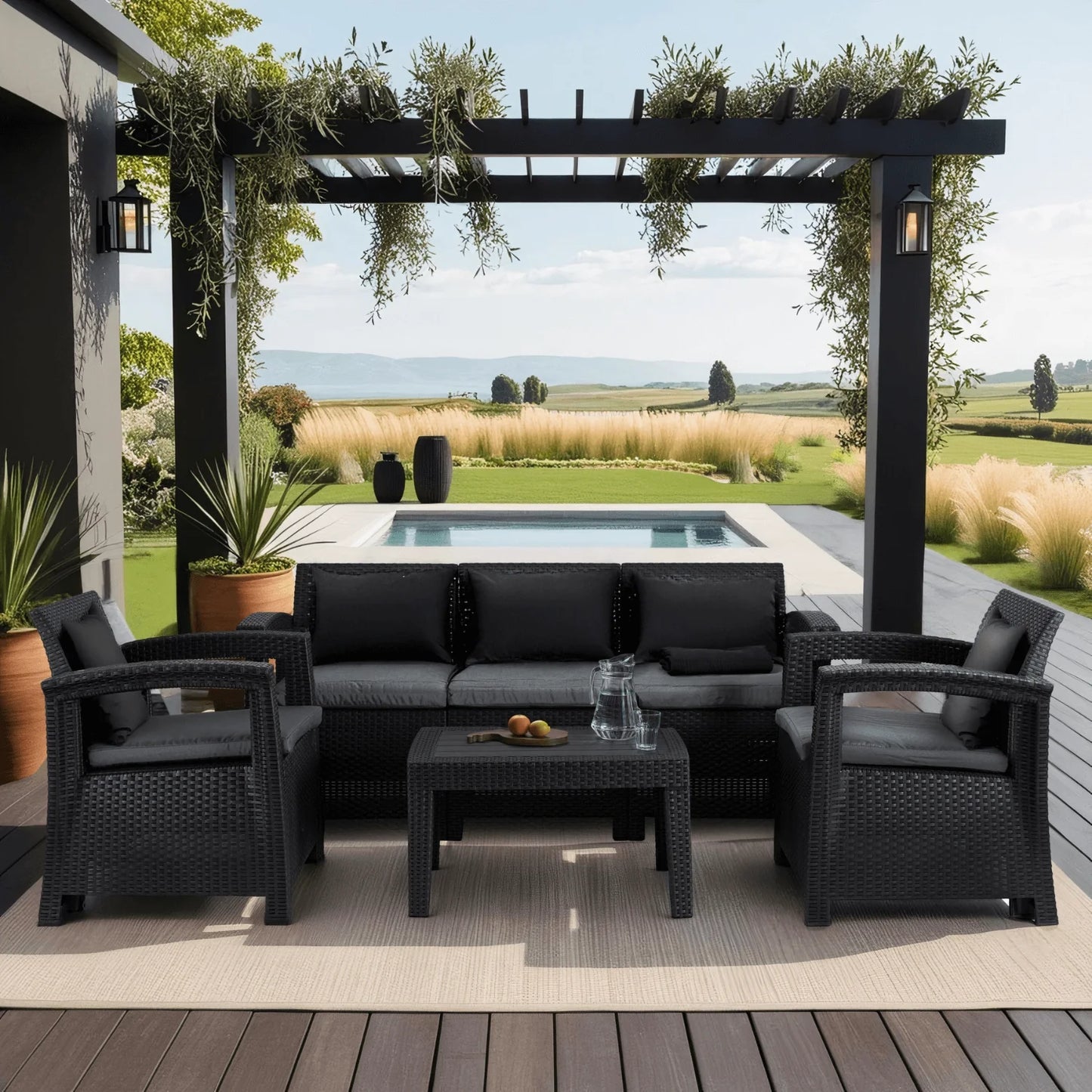 Elite BRANDON Outdoor Furniture Set – Black/Dark Gray | Stylish & Comfortable Garden Lounge