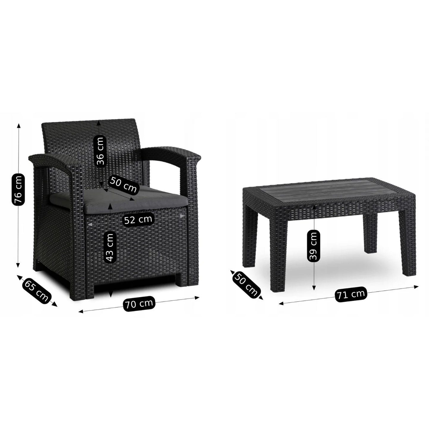 Elite BRANDON Outdoor Furniture Set – Black/Dark Gray | Stylish & Comfortable Garden Lounge