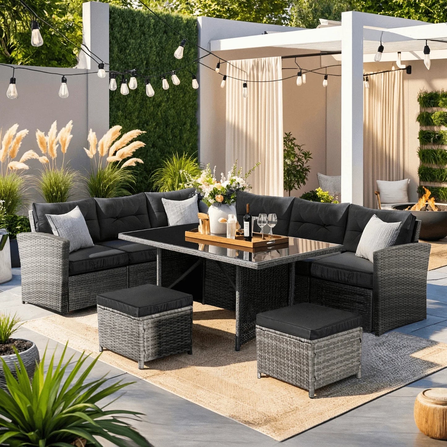 Elite DALLAS Outdoor Furniture Set Grey/Black - Luxury Rattan Garden Lounge