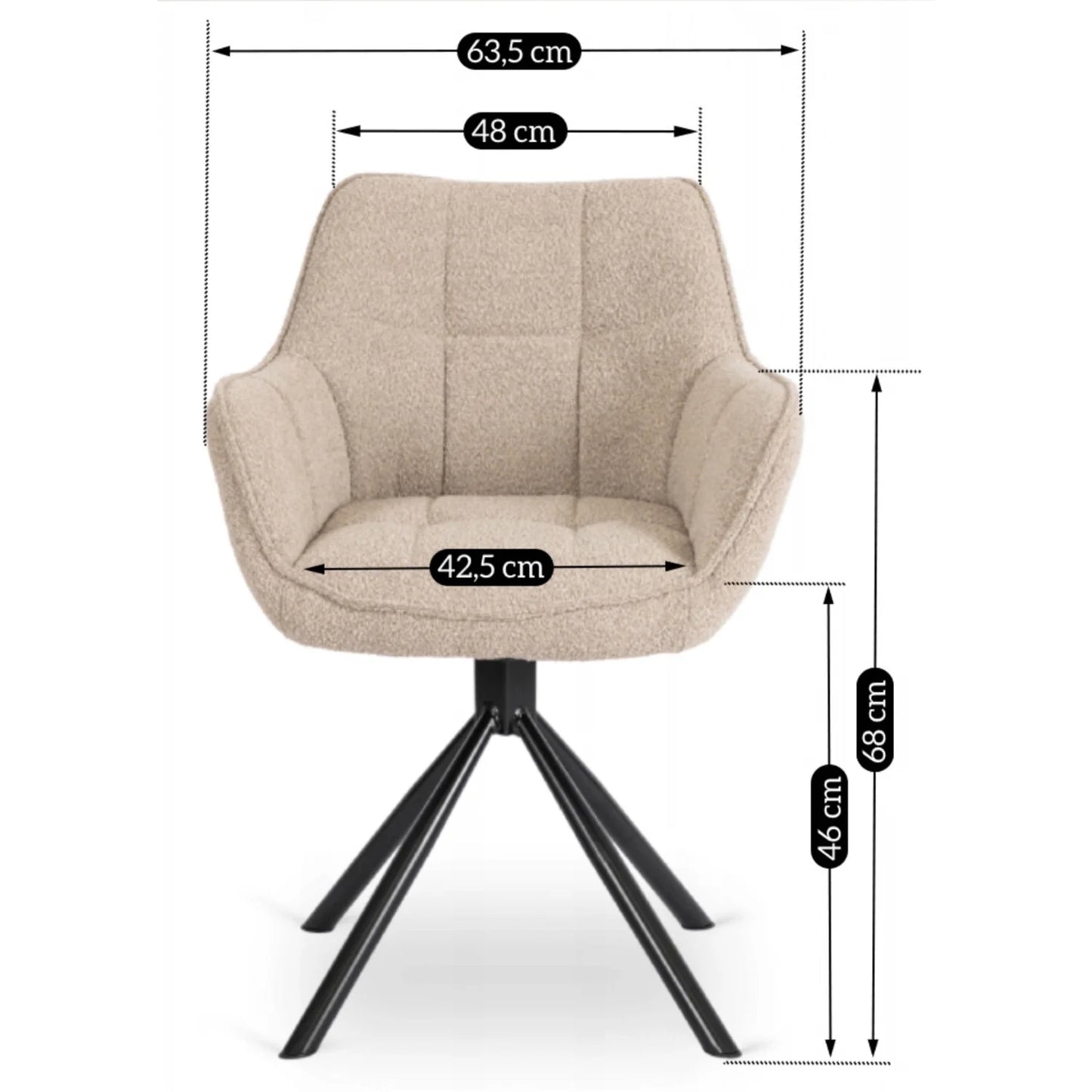 Elite LINO Dining Set – 100 cm Golden Oak/Black Round Table & 4 PEONY Beige Swivel Chairs