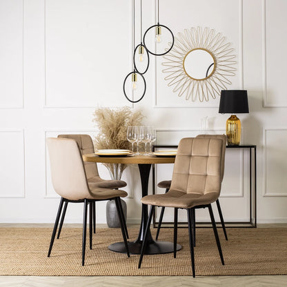 Elite LINO Dining Set – 100 cm Golden Oak/Black Round Table & 4 Beige PERU Chairs