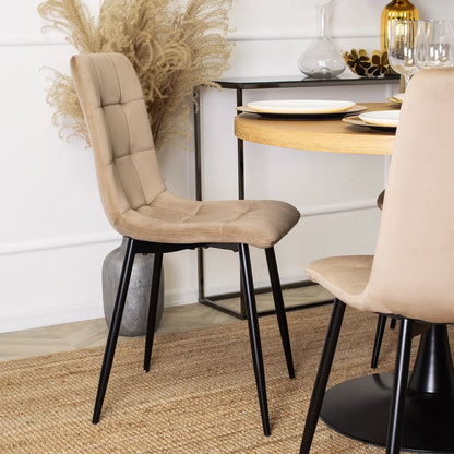 Elite LINO Dining Set – 100 cm Golden Oak/Black Round Table & 4 Beige PERU Chairs