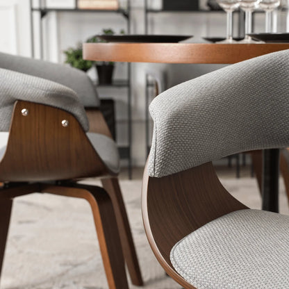 Elite LINO Dining Set – 100 cm Walnut/Black Round Table & 4 GARY 2 Grey/Walnut Chairs