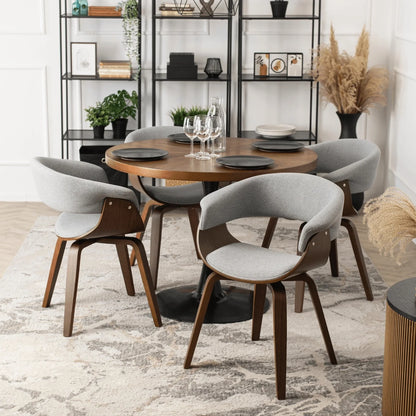 Elite LINO Dining Set – 100 cm Walnut/Black Round Table & 4 GARY 2 Grey/Walnut Chairs