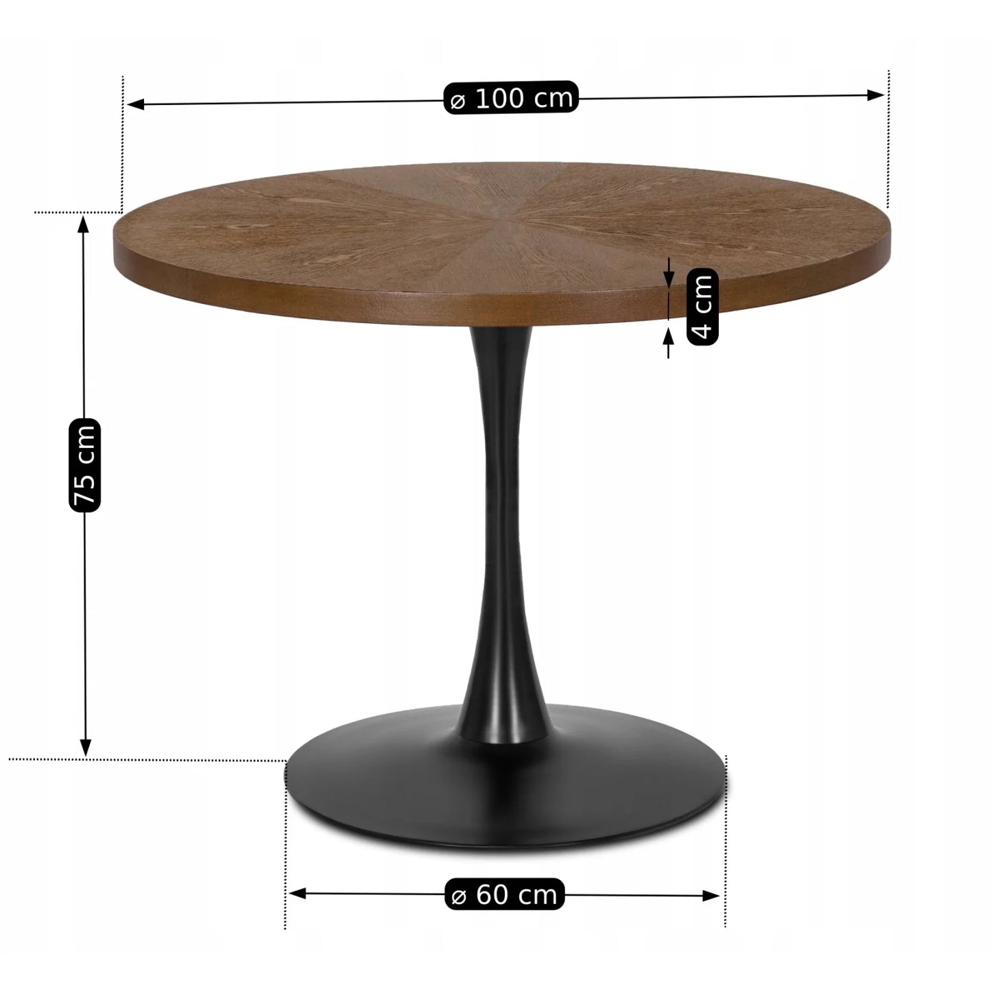 Elite LINO Dining Set – 100 cm Walnut/Black Round Table & 4 GARY 2 Green/Walnut Chairs