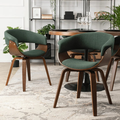 Elite LINO Dining Set – 100 cm Walnut/Black Round Table & 4 GARY 2 Green/Walnut Chairs