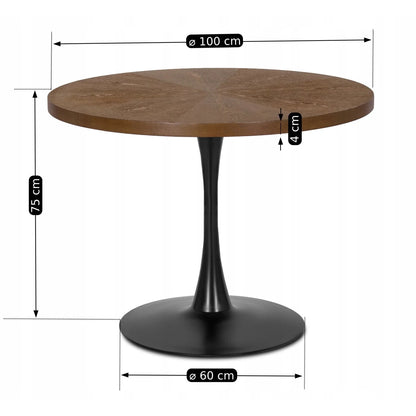 Elite LINO Dining Set – 100 cm Walnut/Black Round Table & 4 Grey ROBIN Chairs