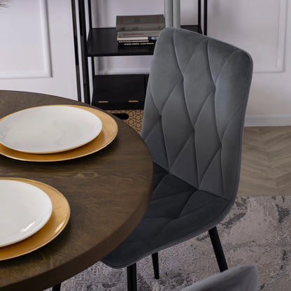 Elite LINO Dining Set – 100 cm Walnut/Black Round Table & 4 Grey ROBIN Chairs