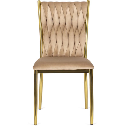 Elite TINGA Dining Set – 100 cm White Marble/Gold Round Table & 4 Beige DAN Chairs