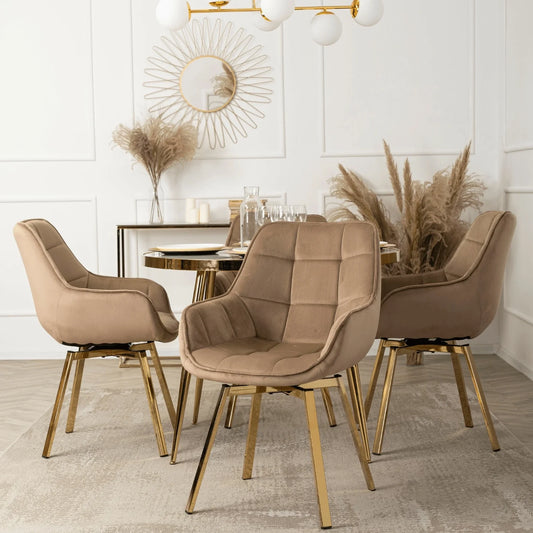 Elite TINGA Dining Set – 100 cm White Marble/Gold Table & 4 MIA Beige Chairs