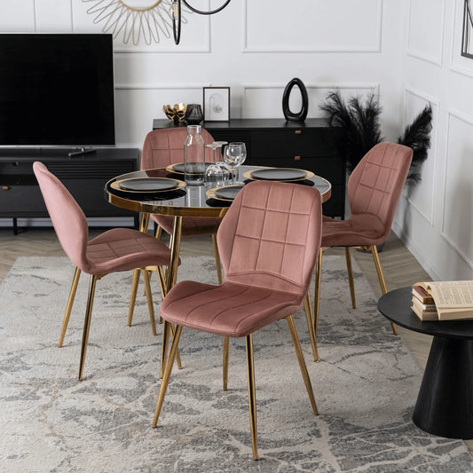 Elite TINGA Dining Set – 100 cm Black/Gold Table & 4 IRYS Pink Chairs