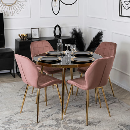 Elite TINGA Dining Set – 100 cm Black/Gold Table & 4 IRYS Pink Chairs