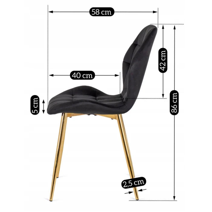 Elite TINGA Dining Set – 100 cm Black/Gold Table & 4 LUCKY Black Velvet Chairs