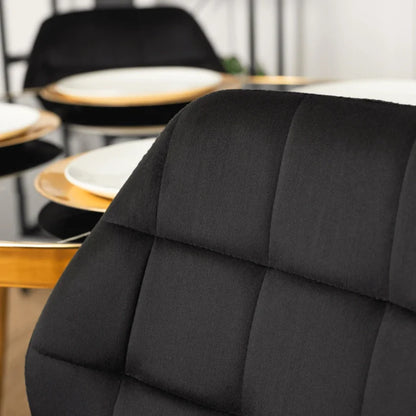 Elite TINGA Dining Set – 100 cm Black/Gold Table & 4 LUCKY Black Velvet Chairs