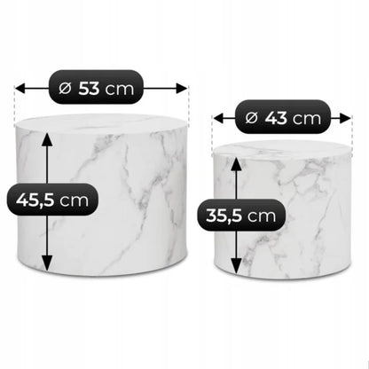 Elite LEILA Coffee Table Set 43 cm / 53 cm White Marble Modern Glamour